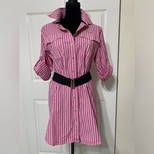 - CAVI Women’s Pink and White striped shirt with belt size M